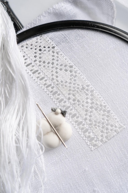 Igła i nici na materiale